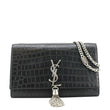 YSL Kate Tassel Small Crocodile Leather Crossbody Bag Black front look