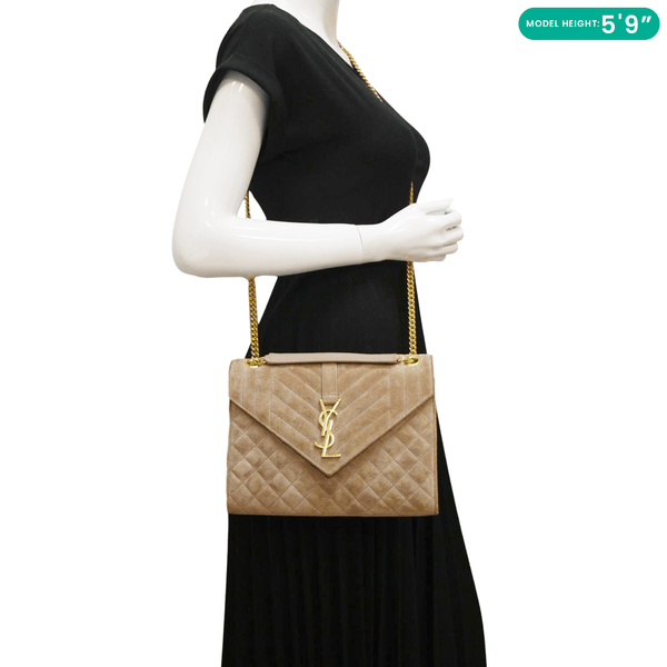 YVES SAINT LAURENT Medium Envelope Matelasse Suede Beige Bag dummy look