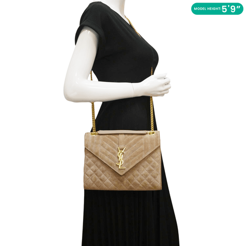 YVES SAINT LAURENT Medium Envelope Matelasse Suede Beige Bag dummy look