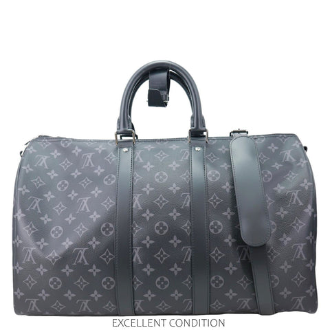 LOUIS VUITTON Keepall 45 Bandouliere Monogram Eclipse Travel Bag Black