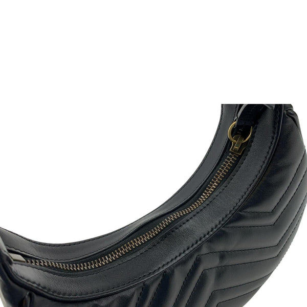 GUCCI GG Marmont Half Moon Mini Leather Shoulder Bag Black 699514