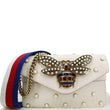 GUCCI Pearl Studded Mini Bee Broadway Leather Shoulder Bag White