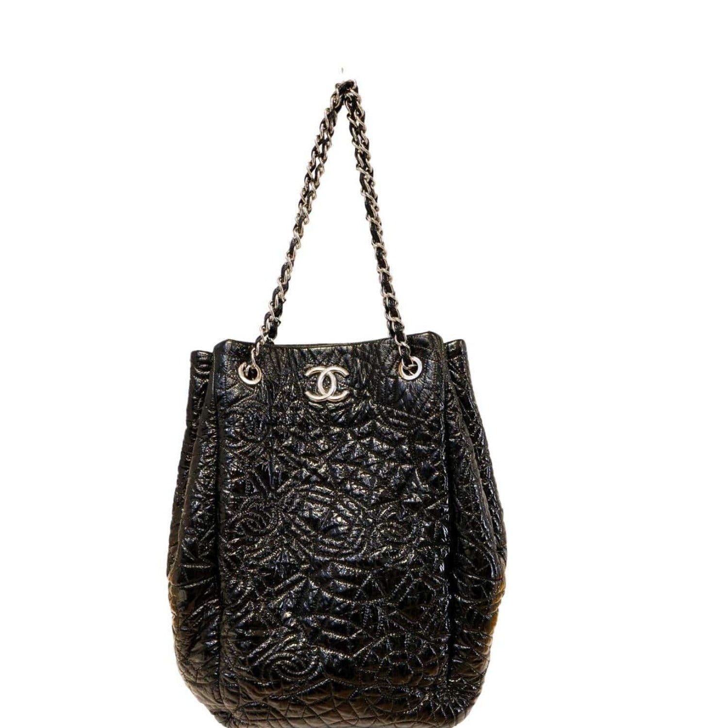 CHANEL Camellia Quilted Leather Chain Belt Bag Black