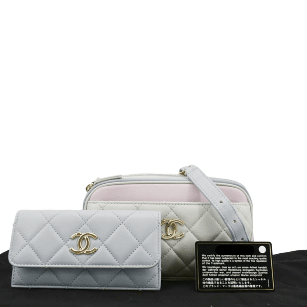 CHANEL CC Double Zip Quilted Leather Tri-Color Belt Bag Pink
