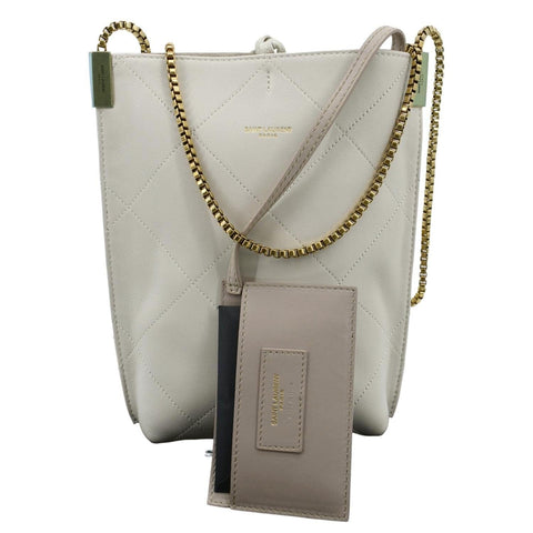 YVES SAINT LAURENT Suzanne Chain Leather Shoulder Bag White