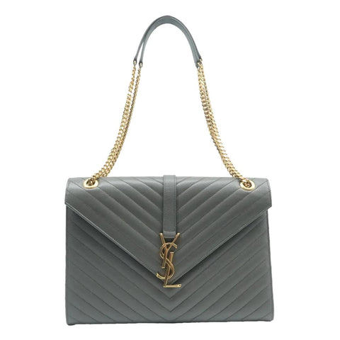 YVES SAINT LAURENT Large Envelope Chevron Leather Shoulder Bag Gray
