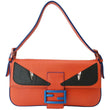 FENDI Monster Eye Baguette Calfskin Leather Crossbody Bag Orange