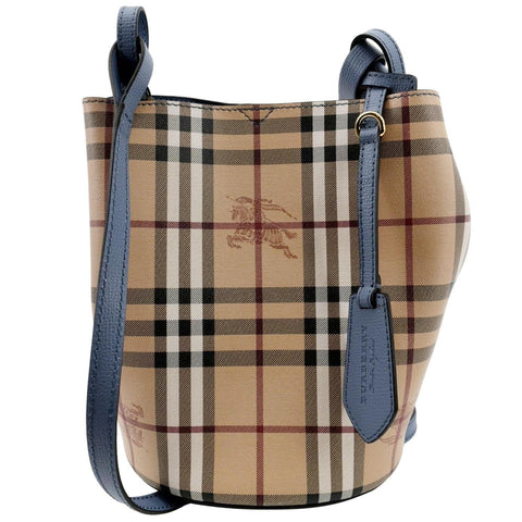 BURBERRY Bucket Haymarket Check Canvas Crossbody Bag Beige