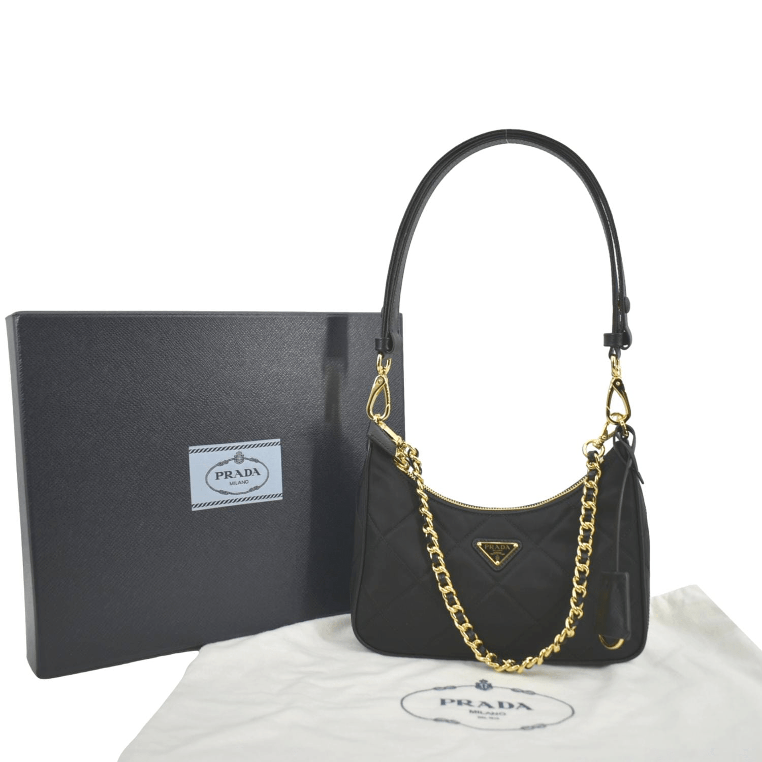 PRADA Re-Edition 1995 Re-Nylon Chain Shoulder Bag Black PRADA Re-Edition 1995 Re-Nylon Chain Shoulder Bag Black