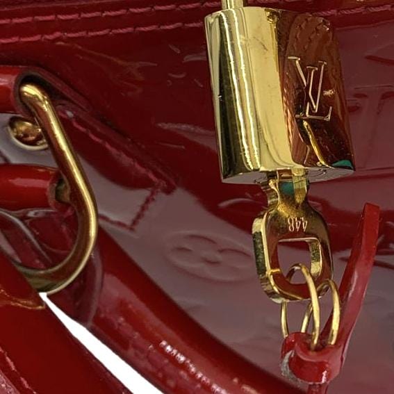 LOUIS VUITTON Alma BB Monogram Vernis Leather Satchel Bag Red