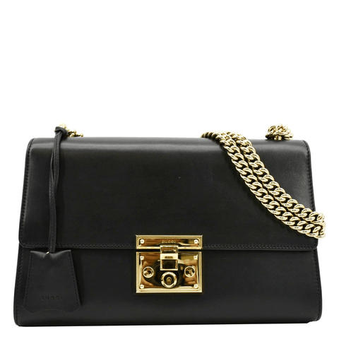 GUCCI Padlock Leather Shoulder Bag Black 409486