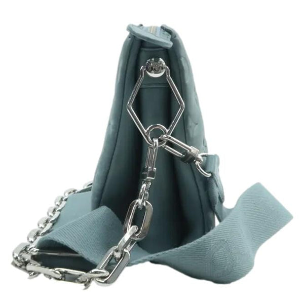 LOUIS VUITTON Coussin BB Monogram Embossed Leather Shoulder Bag Blue