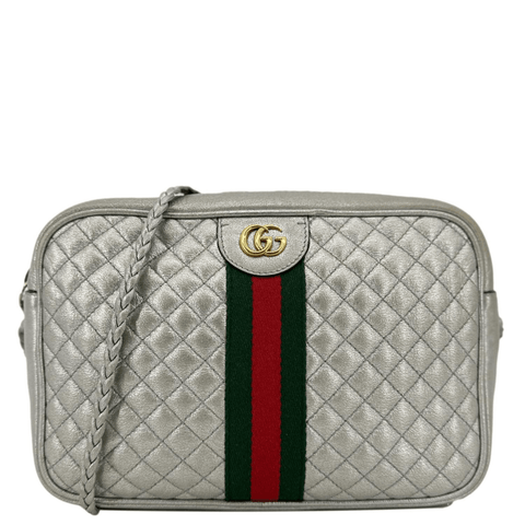 GUCCI GG Small Quilted Leather Shoulder Bag Metallic Silver 541051