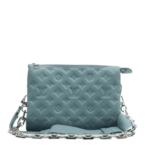 LOUIS VUITTON Coussin BB Monogram Embossed Leather Shoulder Bag Blue