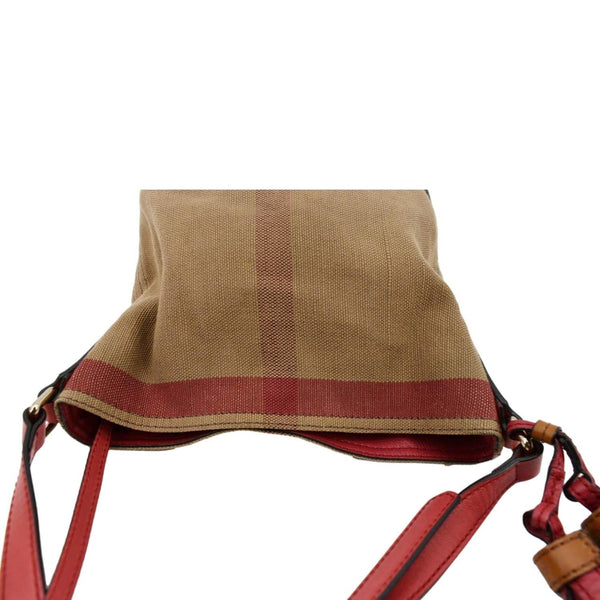 BURBERRY Susanna Check Canvas Bucket Shoulder Bag Red