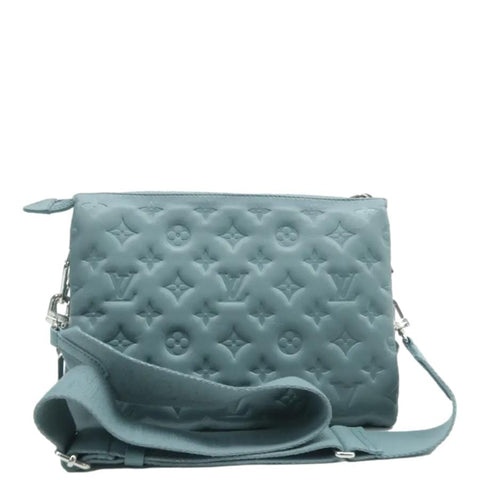 LOUIS VUITTON Coussin BB Monogram Embossed Leather Shoulder Bag Blue