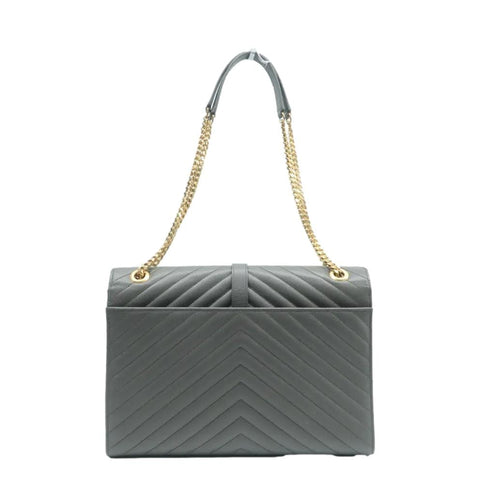 YVES SAINT LAURENT Gray Chevron Large Envelope Leather Bag with back view