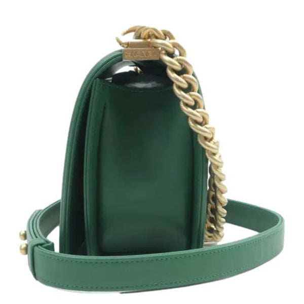CHANEL Boy Medium Flap Quilted Leather Shoulder Bag Green