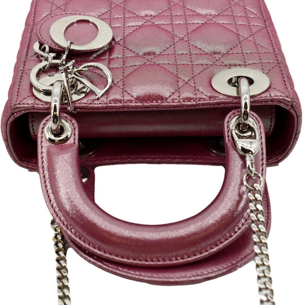 CHRISTIAN DIOR Mini Lady Dior Pearlescent Cannage Lambskin Shoulder Bag Pink