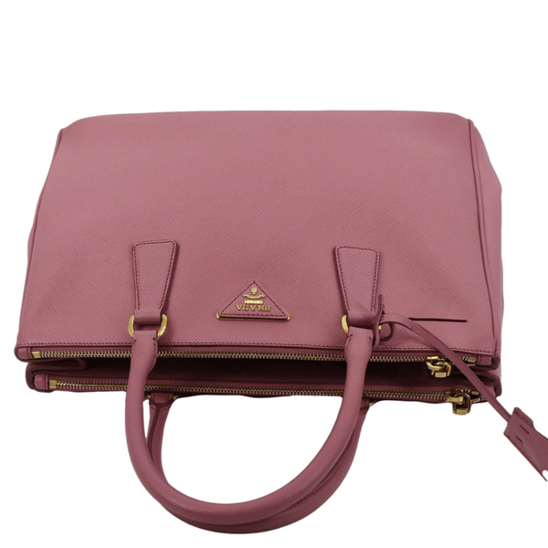 PRADA Galleria Double-Zip Medium Saffiano Leather Tote Bag Pink
