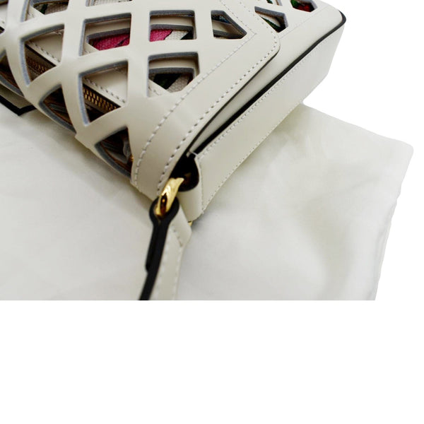 GUCCI Cutout Medium Floral Canvas Shoulder Bag White 550138