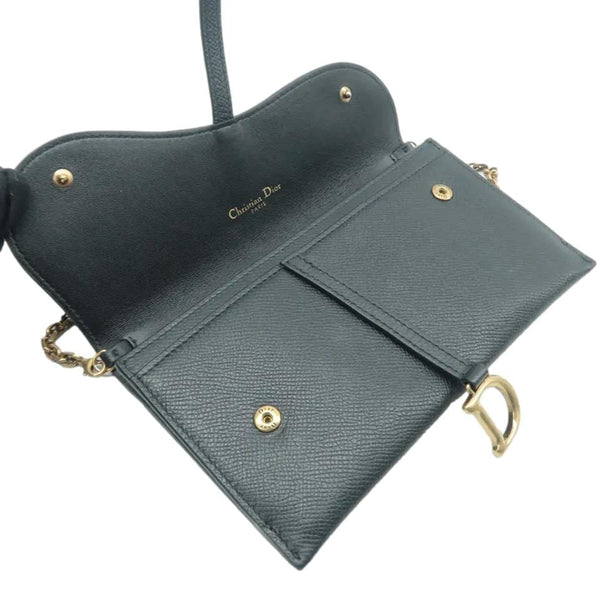CHRISTIAN DIOR Long Saddle Leather Crossbody Chain Wallet Black