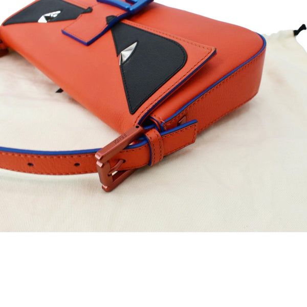 FENDI Monster Eye Baguette Calfskin Leather Crossbody Bag Orange