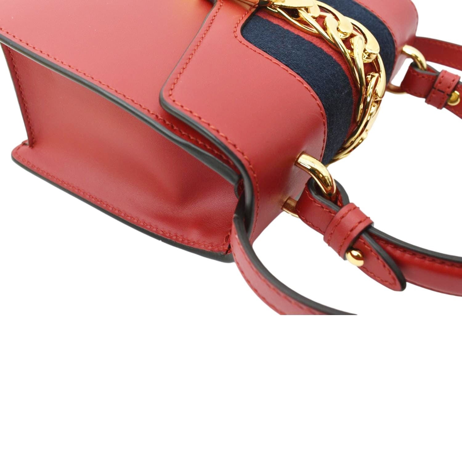 Gucci Red Leather Mini Web Chain Sylvie Top Handle Bag Gucci