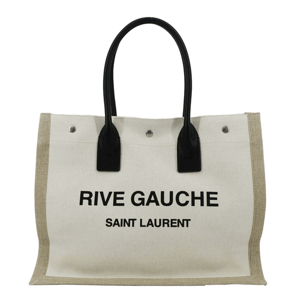 YVES SAINT LAURENT Rive Gauche Small Linen Leather Tote Griege