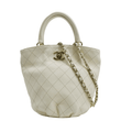 CHANEL CC Lock Bucket Stitched Leather Tote Shoulder Bag Off White