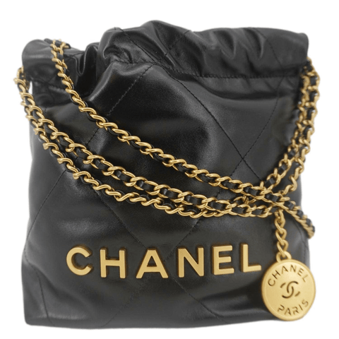 CHANEL 22 Mini Shiny Calfskin Leather Chain Crossbody Bag Black