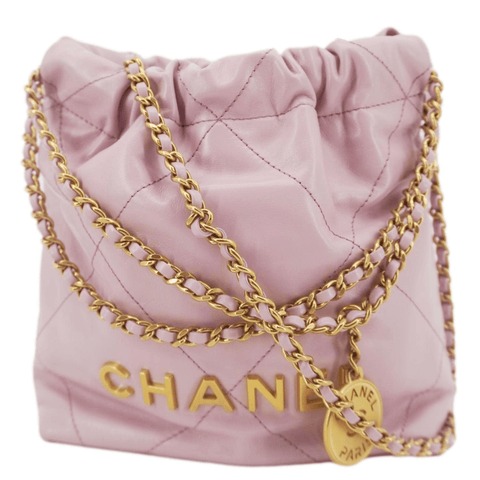 CHANEL 22 Mini Shiny Calfskin Leather Chain Crossbody Bag Pink