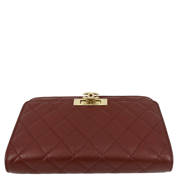 CHANEL Golden Class Quilted Caviar Leather Wallet on Chain Bag Maroon