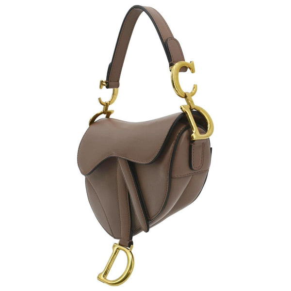 CHRISTIAN DIOR Saddle Calfskin Leather Satchel Bag Rose Taupe