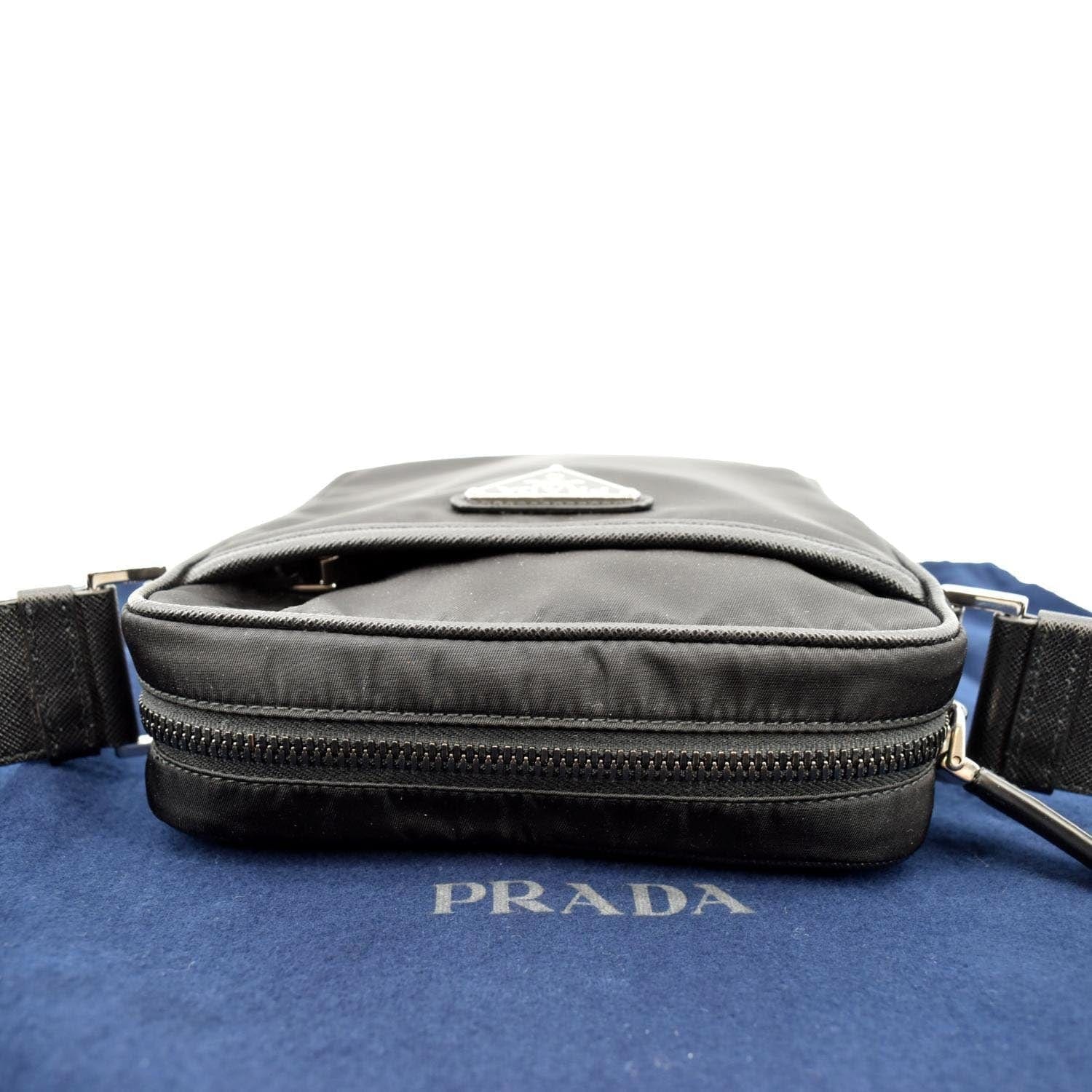 prada nylon and saffiano leather mini bag