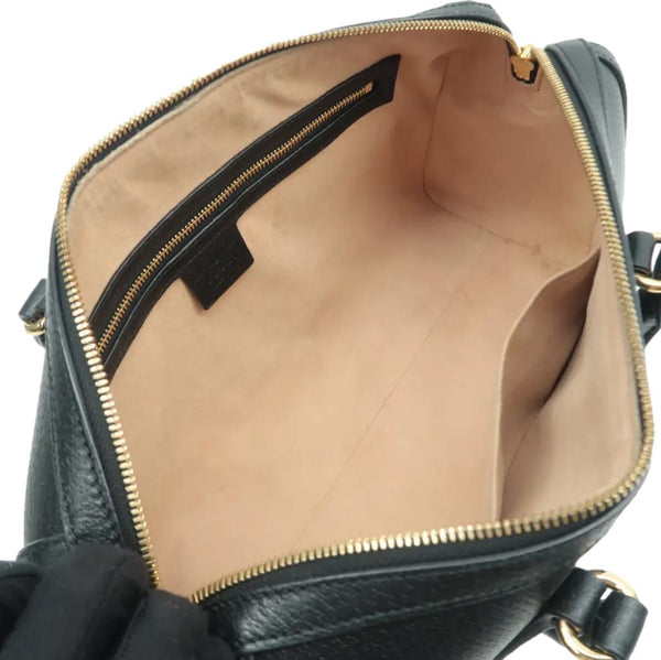 GUCCI Ophidia GG Web Leather Top Handle Shoulder Bag Black 524532