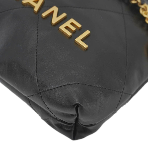 CHANEL 22 Mini Shiny Calfskin Leather Chain Crossbody Bag Black