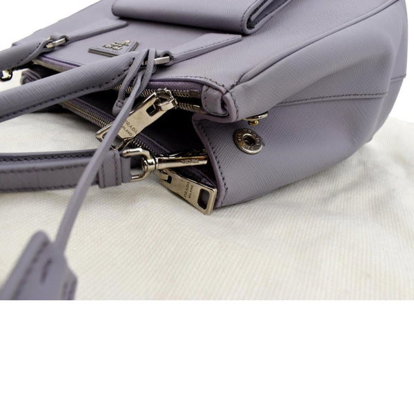 PRADA Front Pocket Double Zip Saffiano Leather Tote Shoulder Bag Light Purple