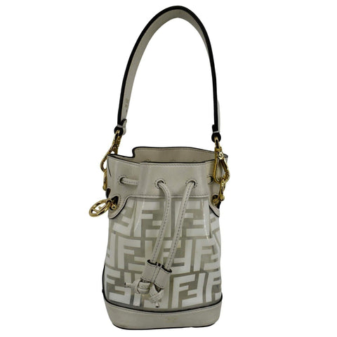 FENDI Mon Tresor Drawstring FF PVC Leather Bucket Bag White