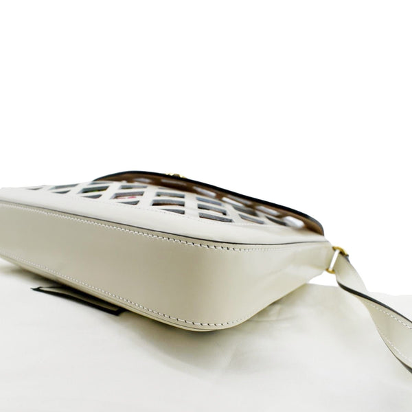 GUCCI Cutout Medium Floral Canvas Shoulder Bag White 550138