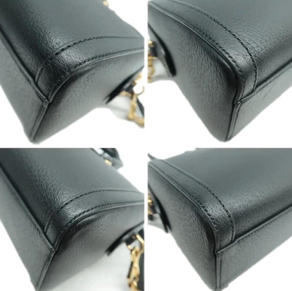 GUCCI Ophidia GG Web Leather Top Handle Shoulder Bag Black 524532