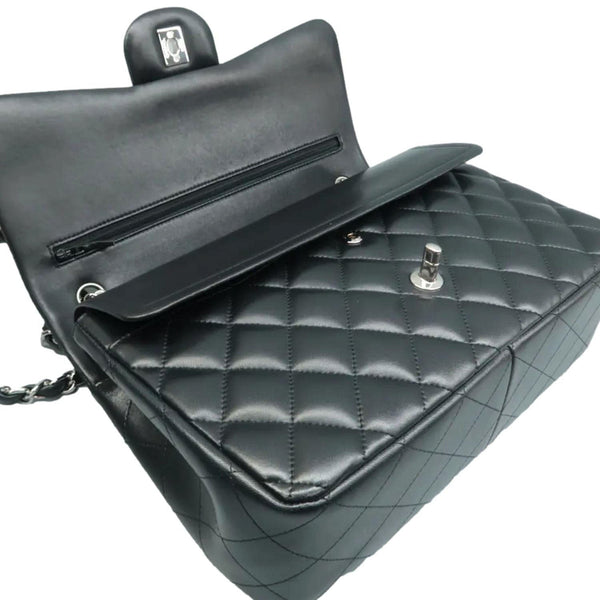 CHANEL Jumbo Classic Double Flap Quilted Leather Shoulder Bag Black