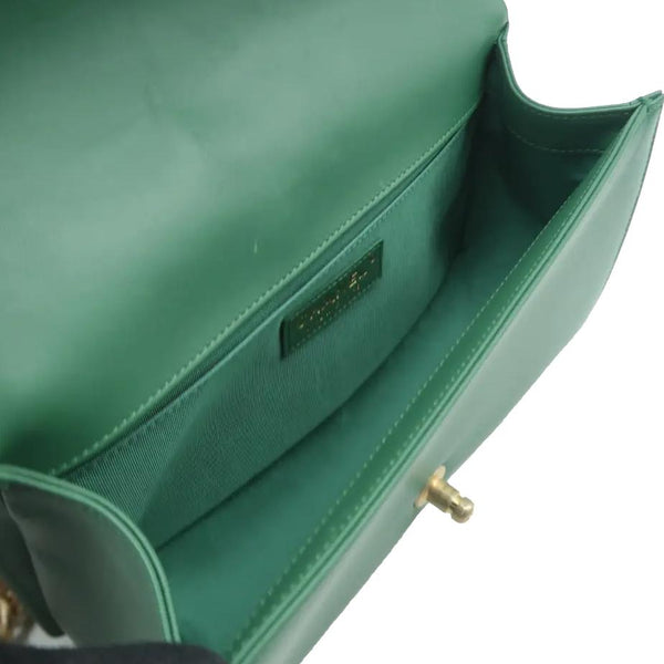 CHANEL Boy Medium Flap Quilted Leather Shoulder Bag Green