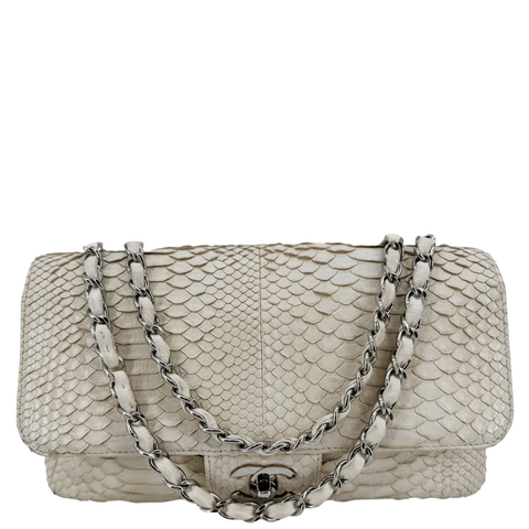 CHANEL Flap Python Leather Crossbody Bag Ivory