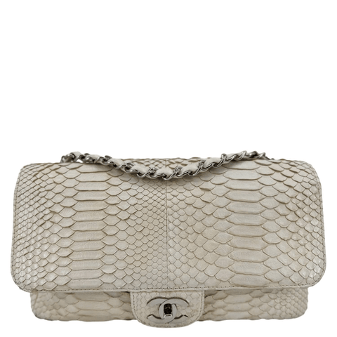 CHANEL Flap Python Leather Crossbody Bag Ivory