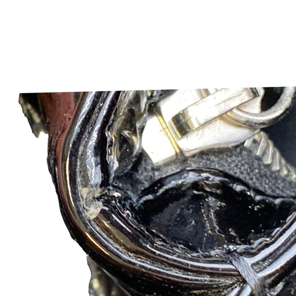 CHANEL Just Mademoiselle Bowling Small Quilted Patent Leather Shoulder Bag Black