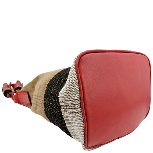 BURBERRY Susanna Check Canvas Bucket Shoulder Bag Red