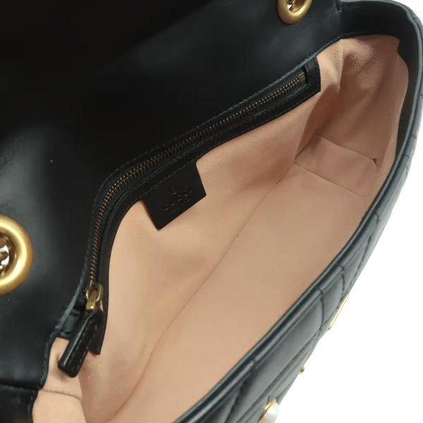 GUCCI GG Marmont Leather Shoulder Bag Black 443497