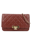 CHANEL Golden Class Quilted Caviar Leather Wallet on Chain Bag Maroon