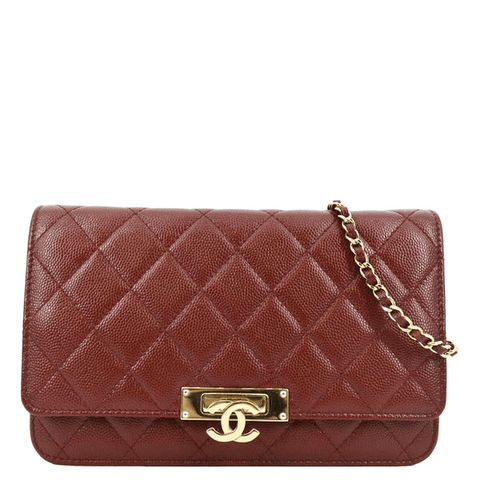 CHANEL Golden Class Quilted Caviar Leather Wallet on Chain Bag Maroon